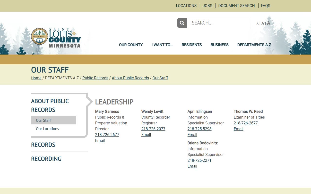 St. Louis County public records staff and recorder contacts