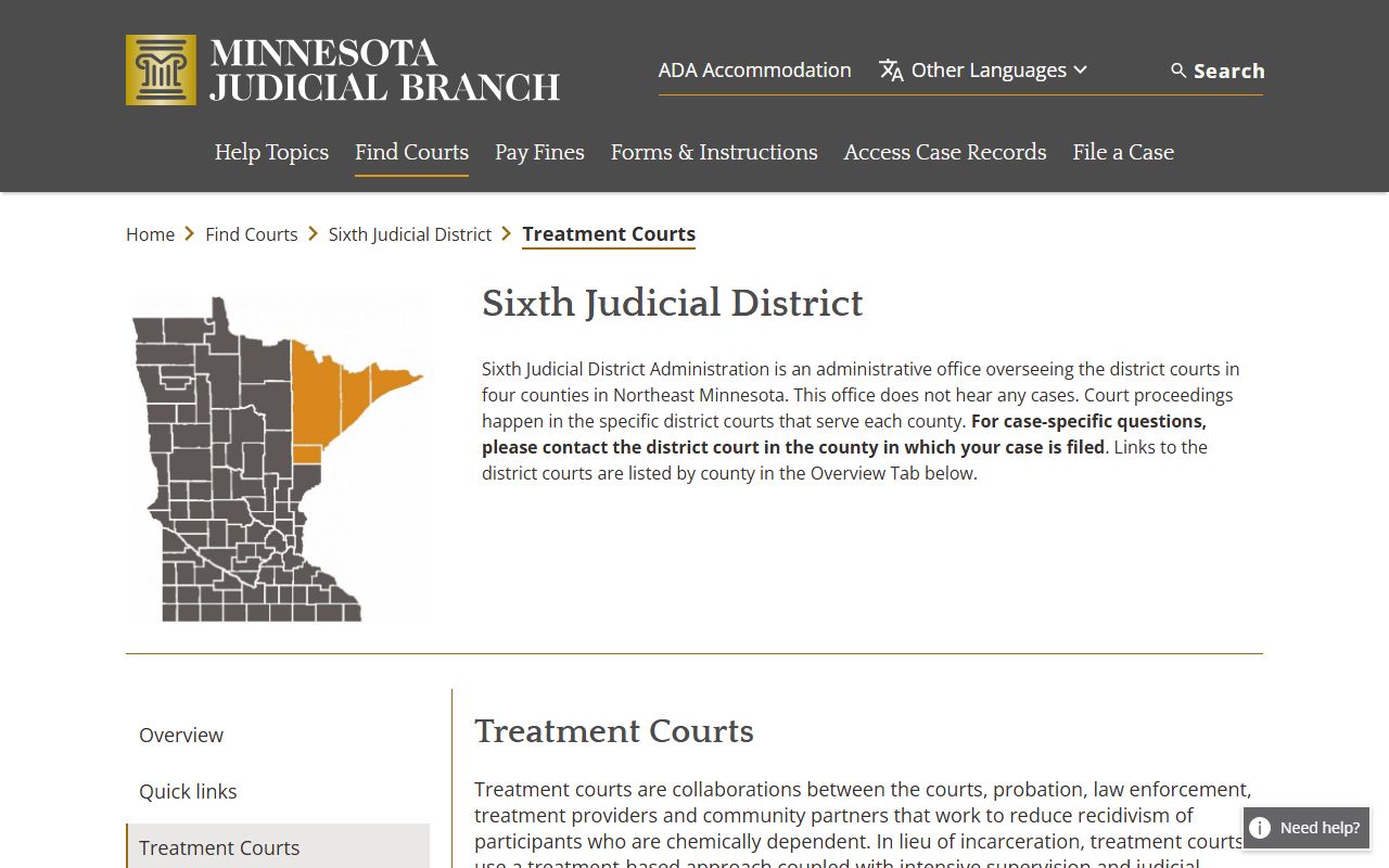 St. Louis County court administration Sixth District treatment courts
