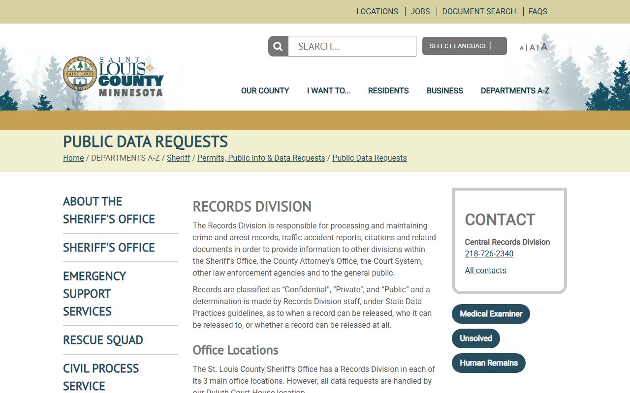 St. Louis County Sheriff public data request workflow