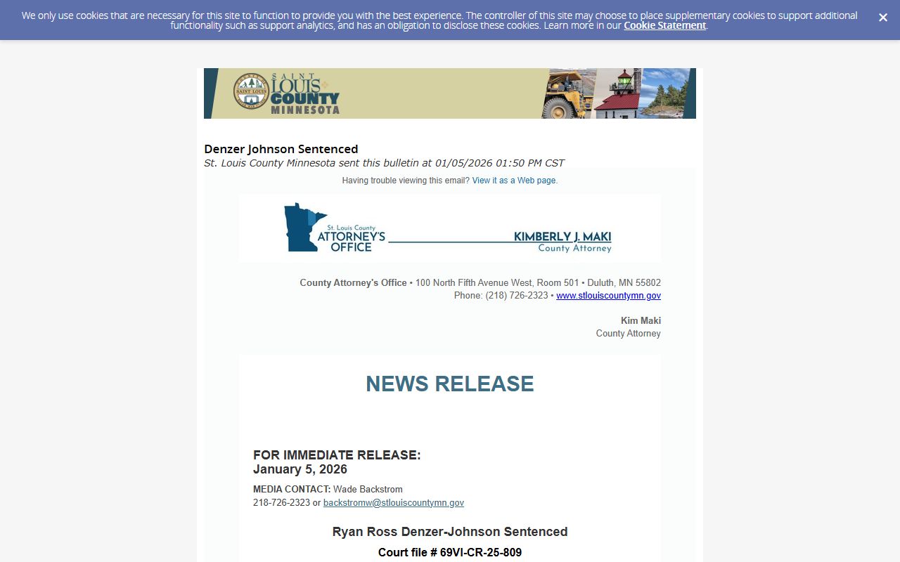 Minnesota county updates including case and sentence reporting context