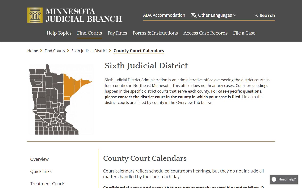 Sixth Judicial District calendar source for St. Louis County hearing events