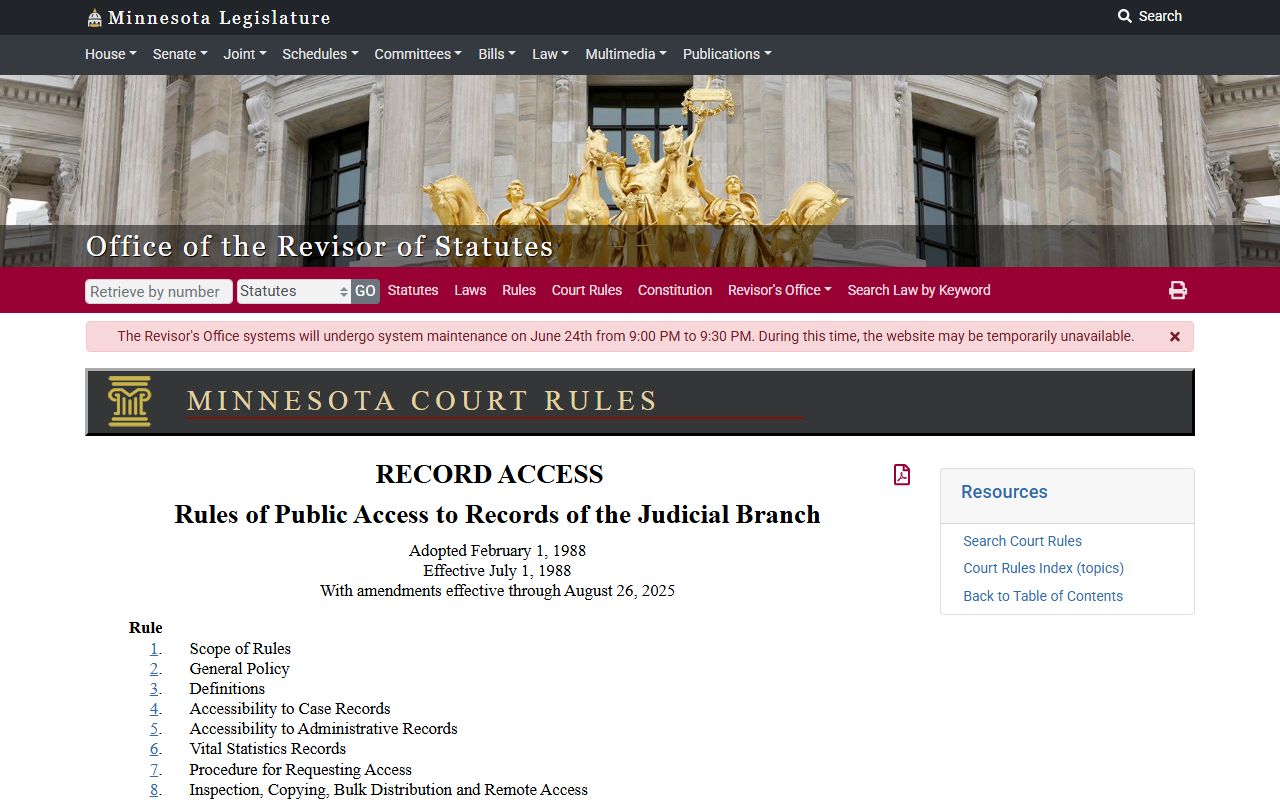 Minnesota public access rules and record instructions