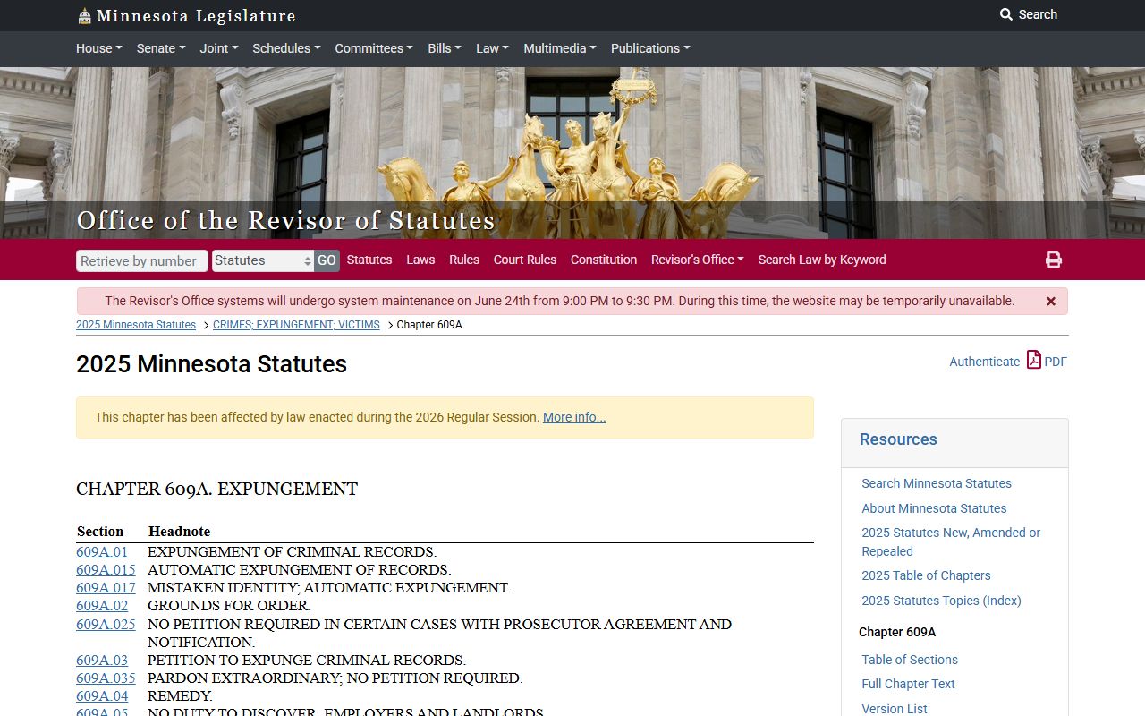Minnesota criminal expungement statute reference for sealed and expunged matters