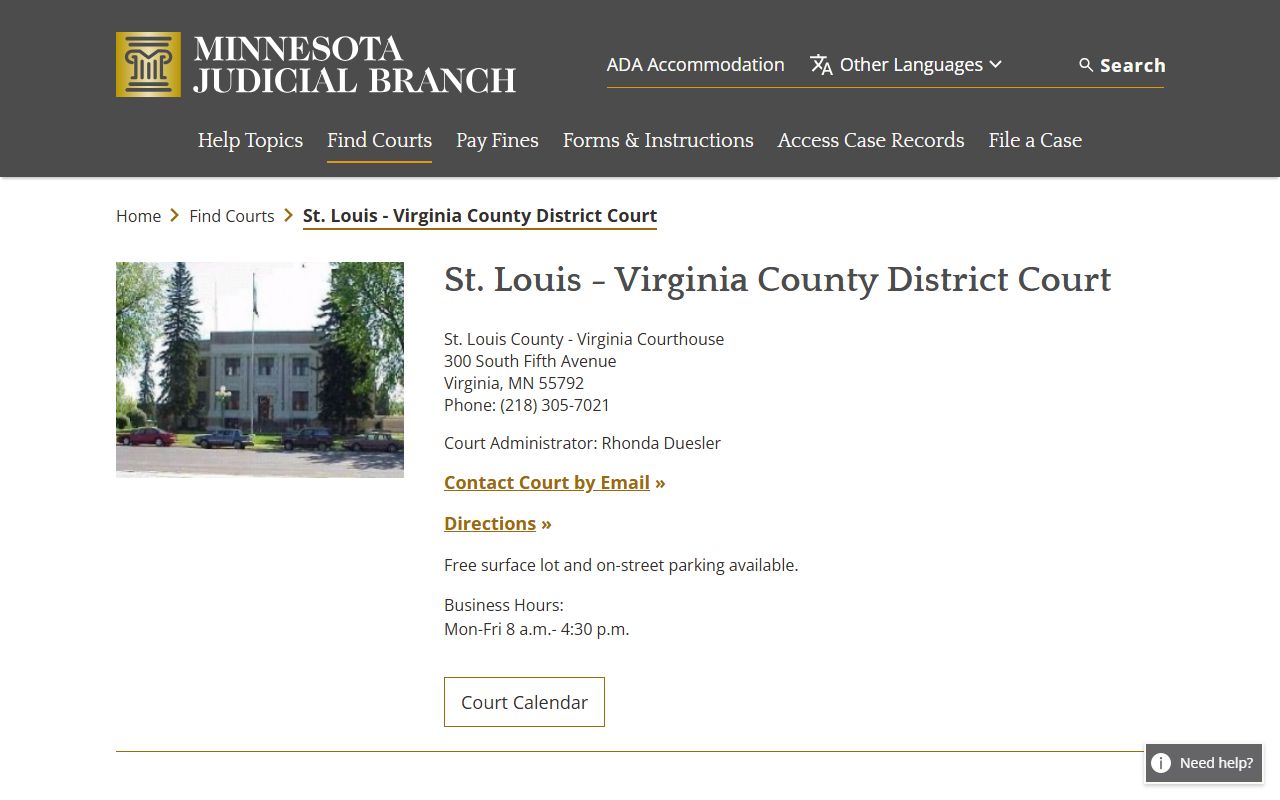 Virginia District Court page in St. Louis County