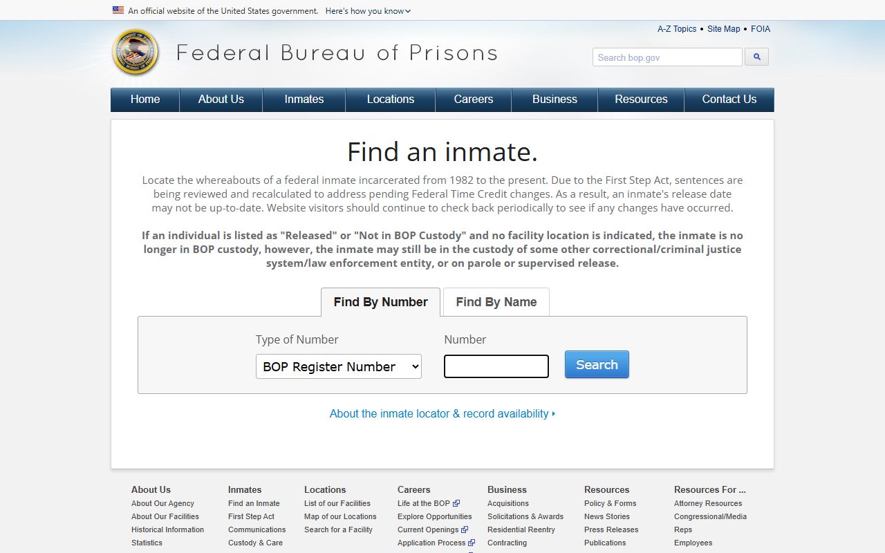 Federal Bureau of Prisons locator for federal custody context