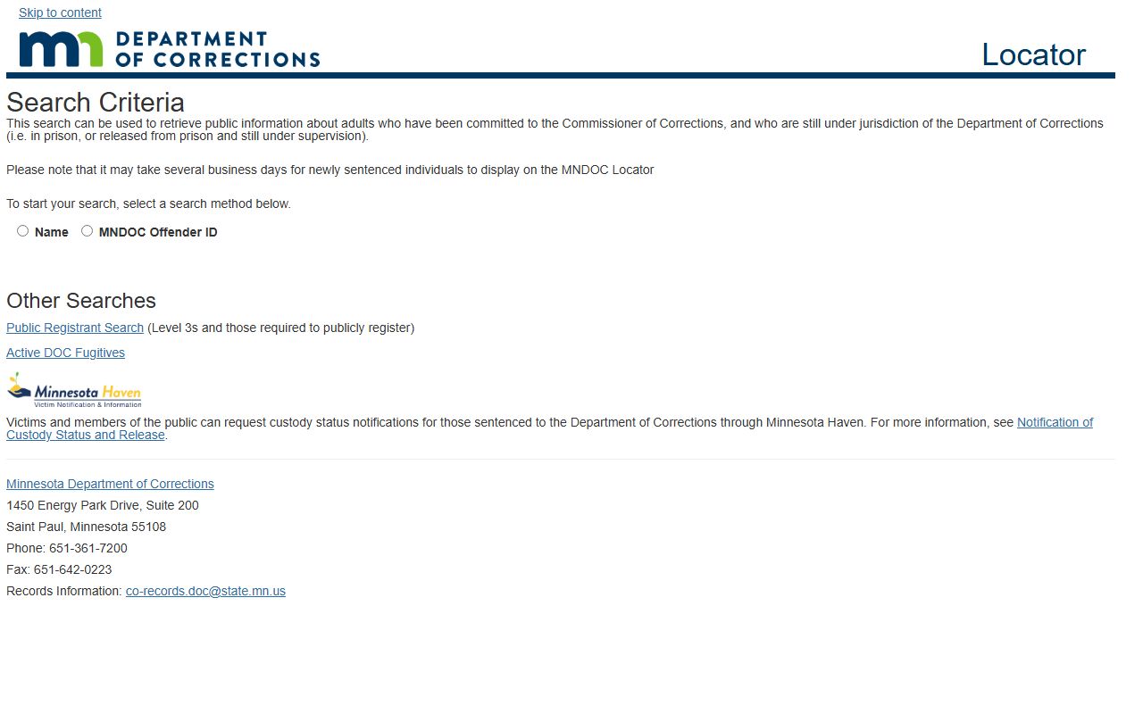 DOC public offender locator used for statewide correctional checks