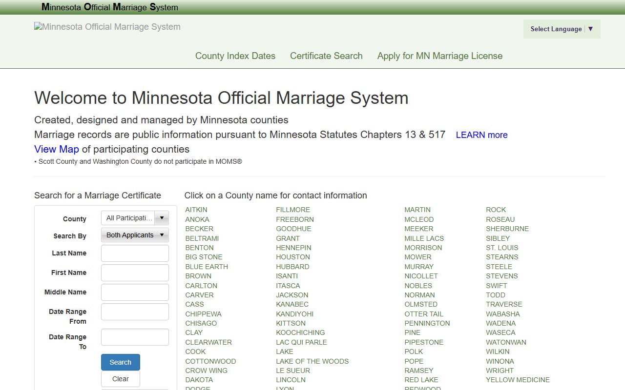 St. Louis County marriage records Minnesota Official Marriage System