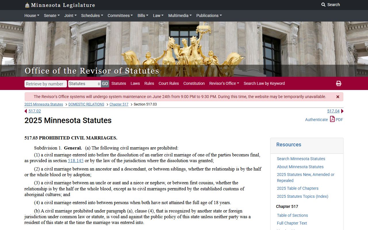 St. Louis County probate records prohibited civil marriages statute