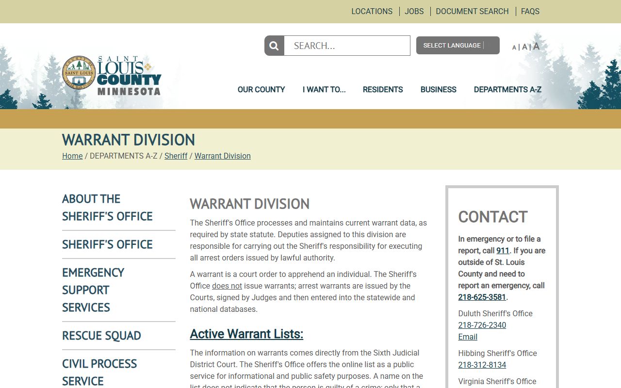 St. Louis County warrant division public warrant listing